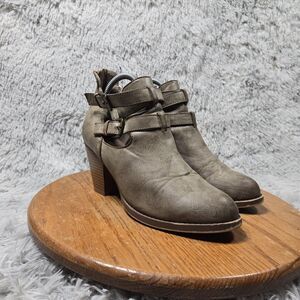 Justfab Adalynn Womens Size 8.5 Retro Brown Textile Strappy Ankle Bootie Boots